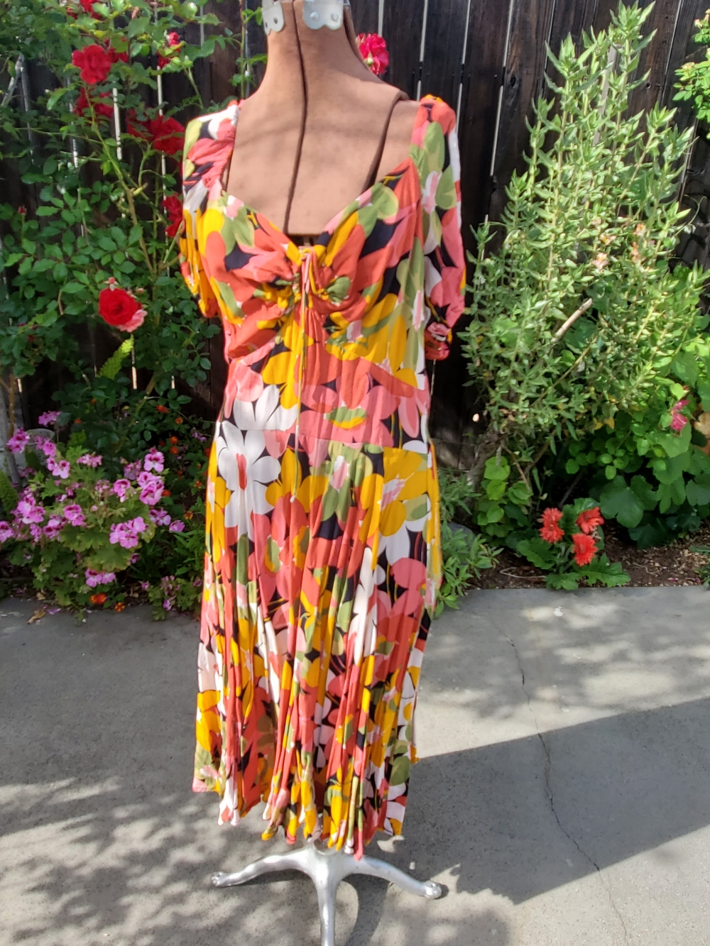 Trashy Diva Coral, Yellow & White Floral Pleated Midi Dress